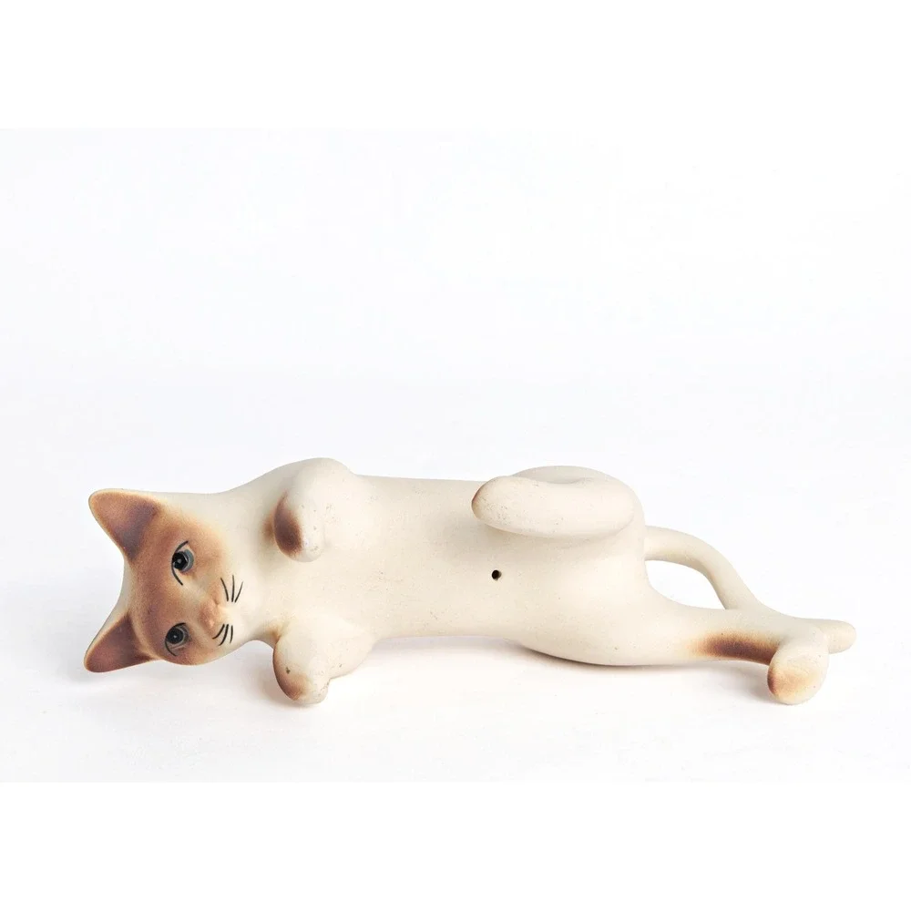 Vintage Siamese Cat Figurine Bisque Porcelain Brown and White